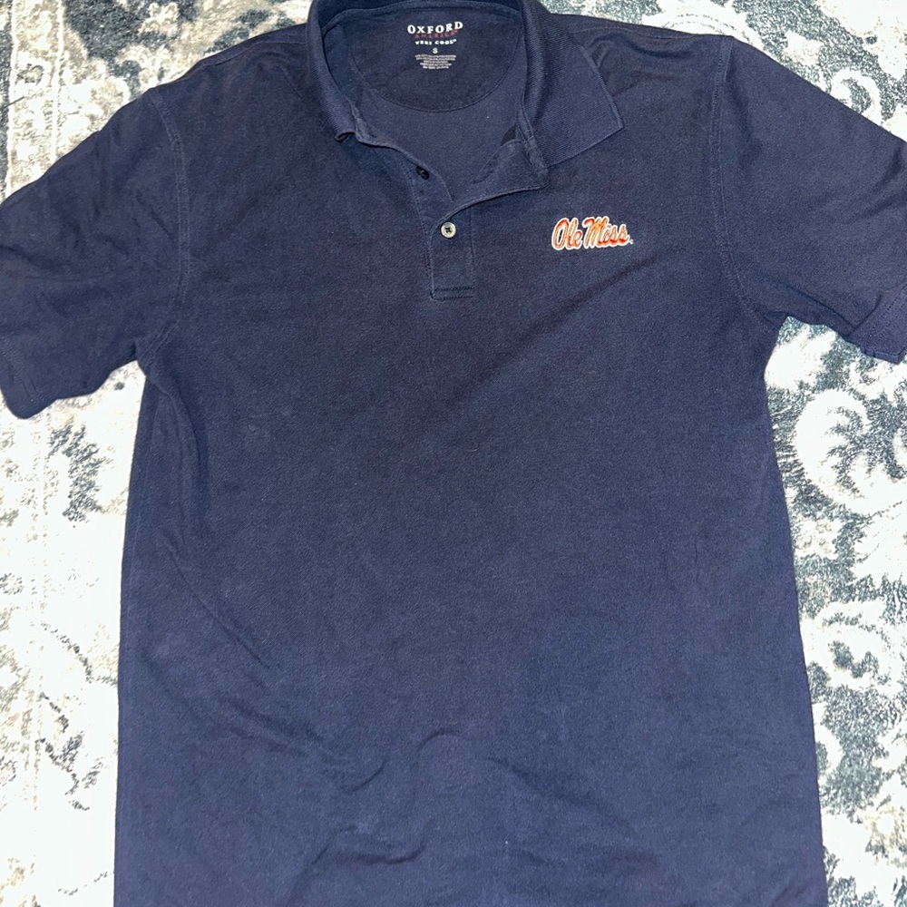 Ole Miss Oxford Dark Blue Men's Polo with Embroidered Logo